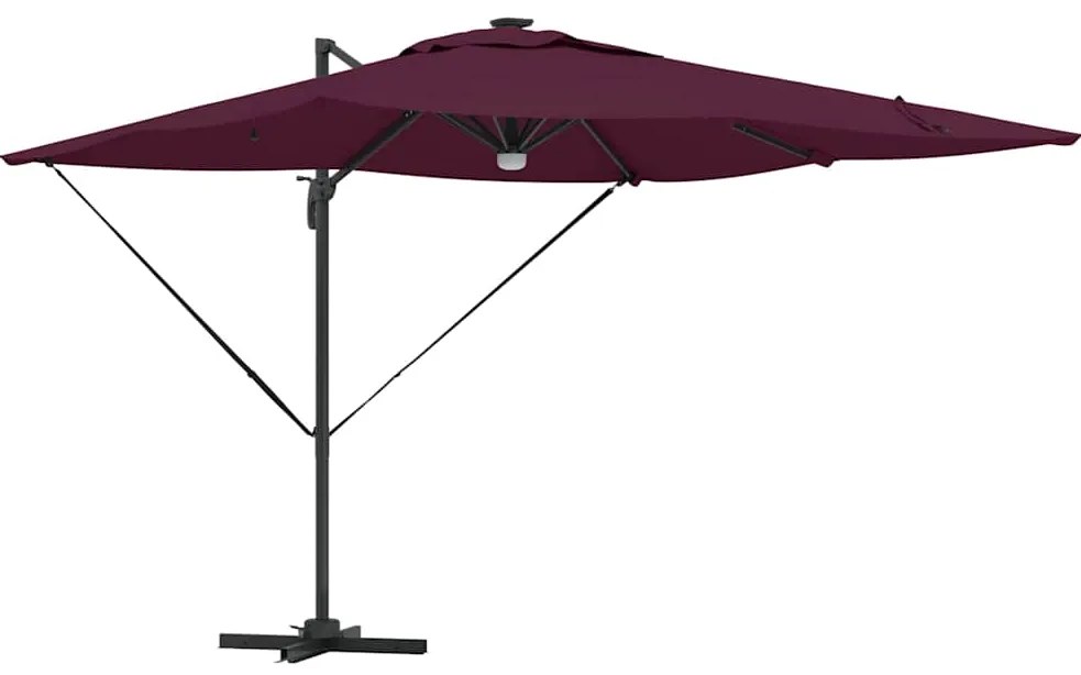 Parasol Cantilever Roma com LEDs Vermelho Bordeaux 286x285x270 cm em A