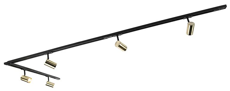 Sistema de calhas de iluminação inteligente preto com dourado monofásico com 5 luzes incluindo Wifi GU10 - Iconic Jeana