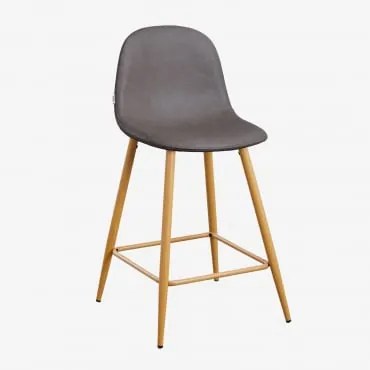 Banqueta Alta Glamm Em Imitação De Couro Cinza Antracite & ↑65 Cm & Madeira Natural - Sklum