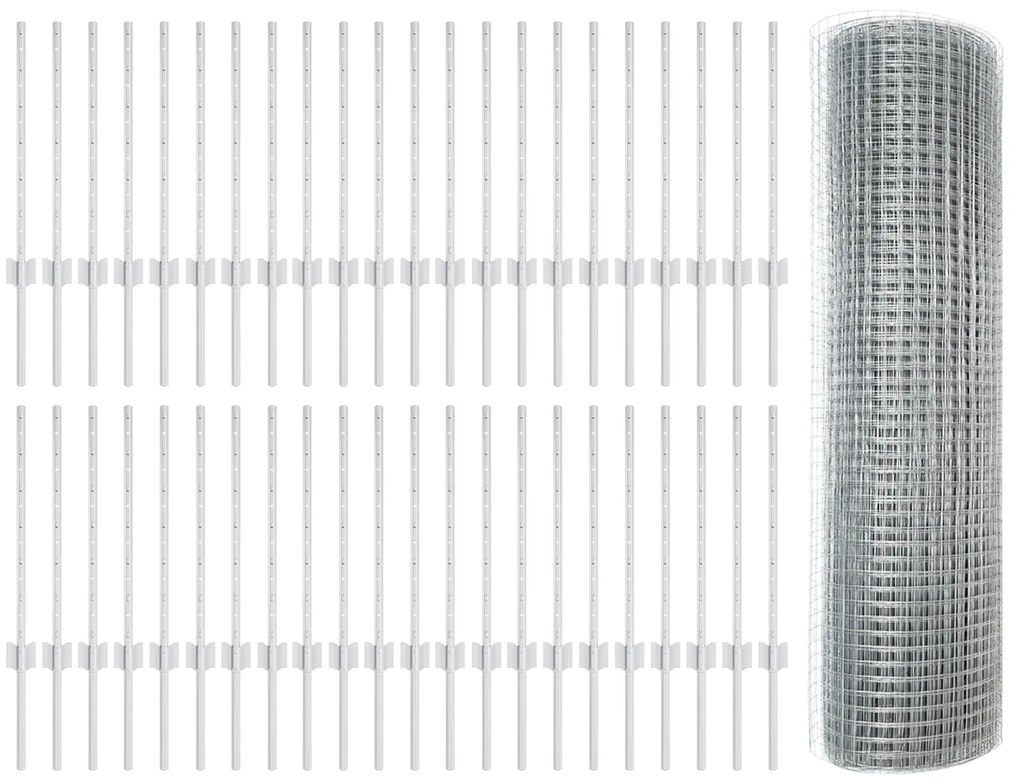 Cerca de Fio Soldado com 44 Postes U Prateados 0.5x100 m Aço