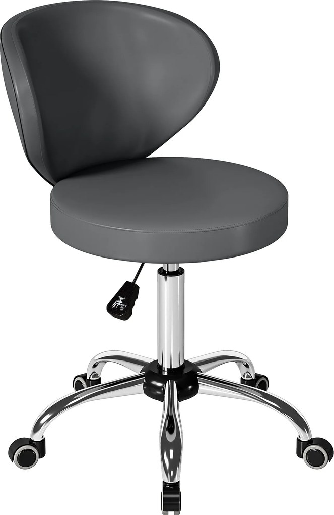 Banco com rodas, banco de massagem em PU com altura ajustável entre 73 e 88 cm e encosto, giratório a 360°, cinzento