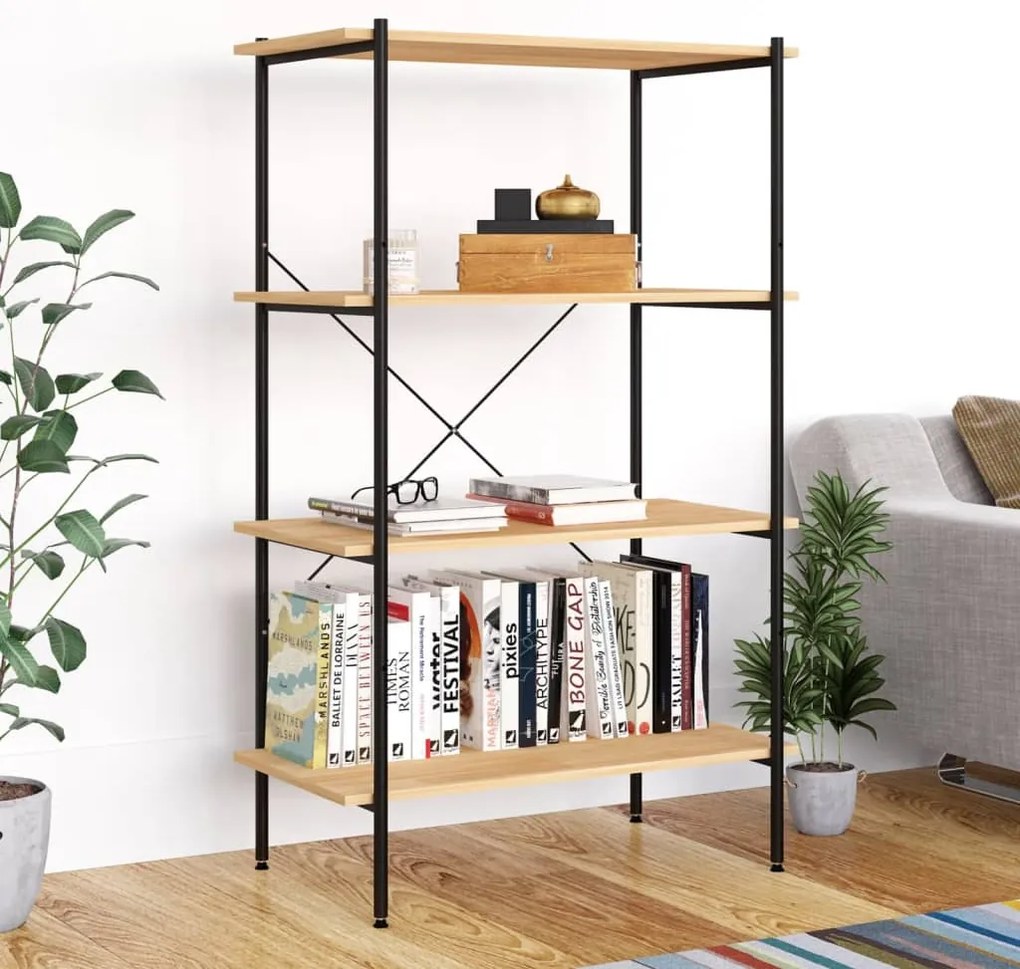 Unidade com 4 prateleiras 80x40x130 cm preto/cor de carvalho