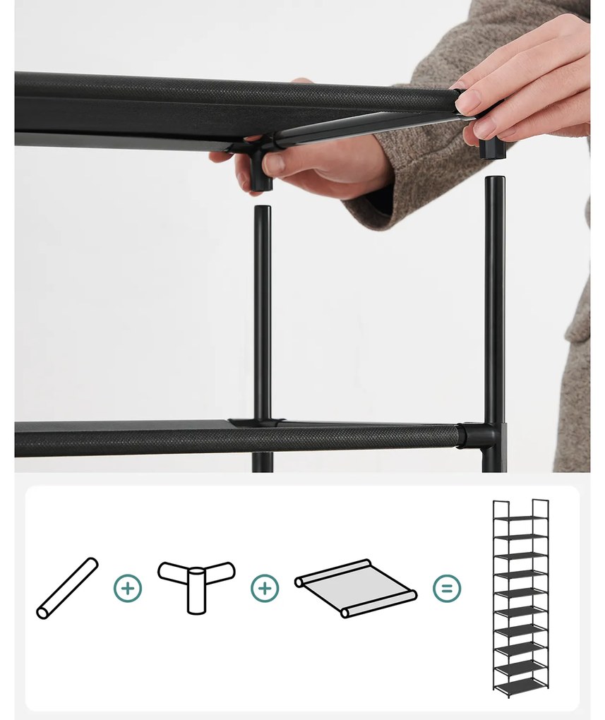 Sapateira com 10 níveis 45 x 28 x 173 cm preto