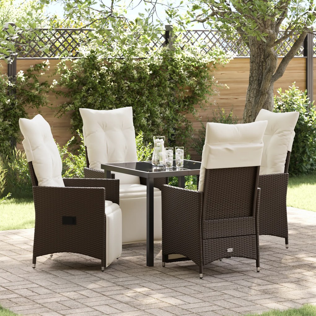 vidaXL Conjunto de Jantar de Jardim de 5 Peças com Almofadas Castanho Vime PE