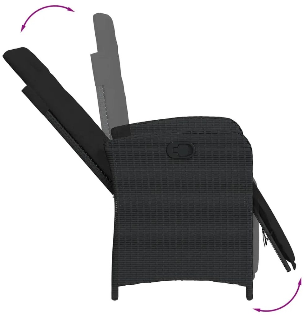 3 pcs conjunto de bistrô com almofadões vime PE preto