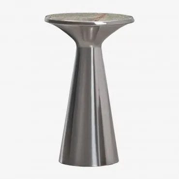 Mesa Auxiliar Redonda Ø30 Cm Em Aço Inoxidável Selmalis Mármore Verde Forest - Sklum