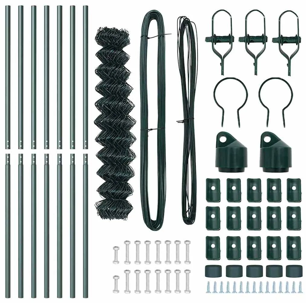Conjunto de Postes de Cerca Verde 1.2 x 10 m Aço Galvanizado