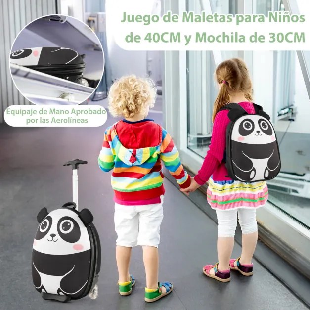 Conjunto de mala infantil, 2 peças, bagagem de viagem, 40 cm com mochila, 30 cm, leve, portátil Branco