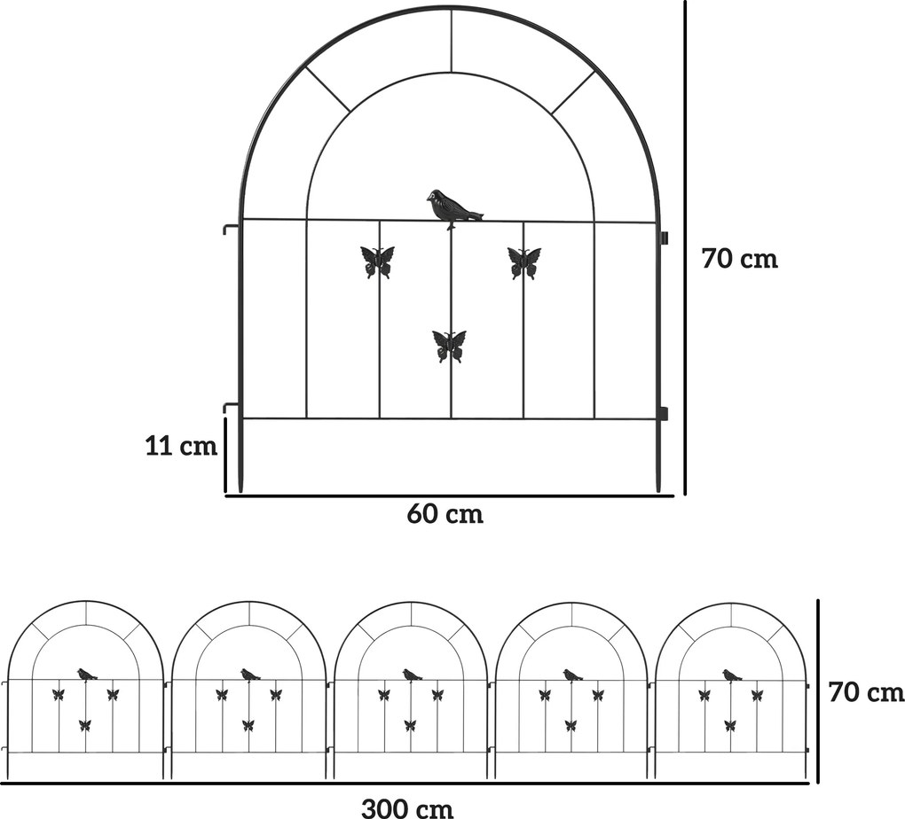 Vedações de Jardim Coimbra Preto – 300×70 cm – Metal e Painéis Modular