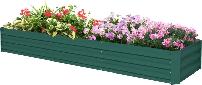 Floreira Exterior Grande Retangular em Aço Galvanizado 240x60x30 cm com Base Aberta Verde