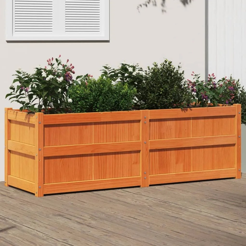 vidaXL Vaso/floreira de jardim 150x50x50 cm pinho maciço castanho cera