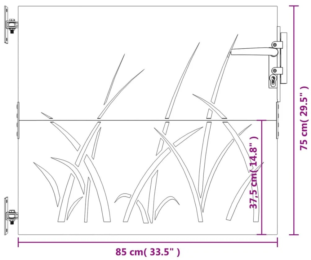 Portão de jardim 85x75 cm aço corten design erva