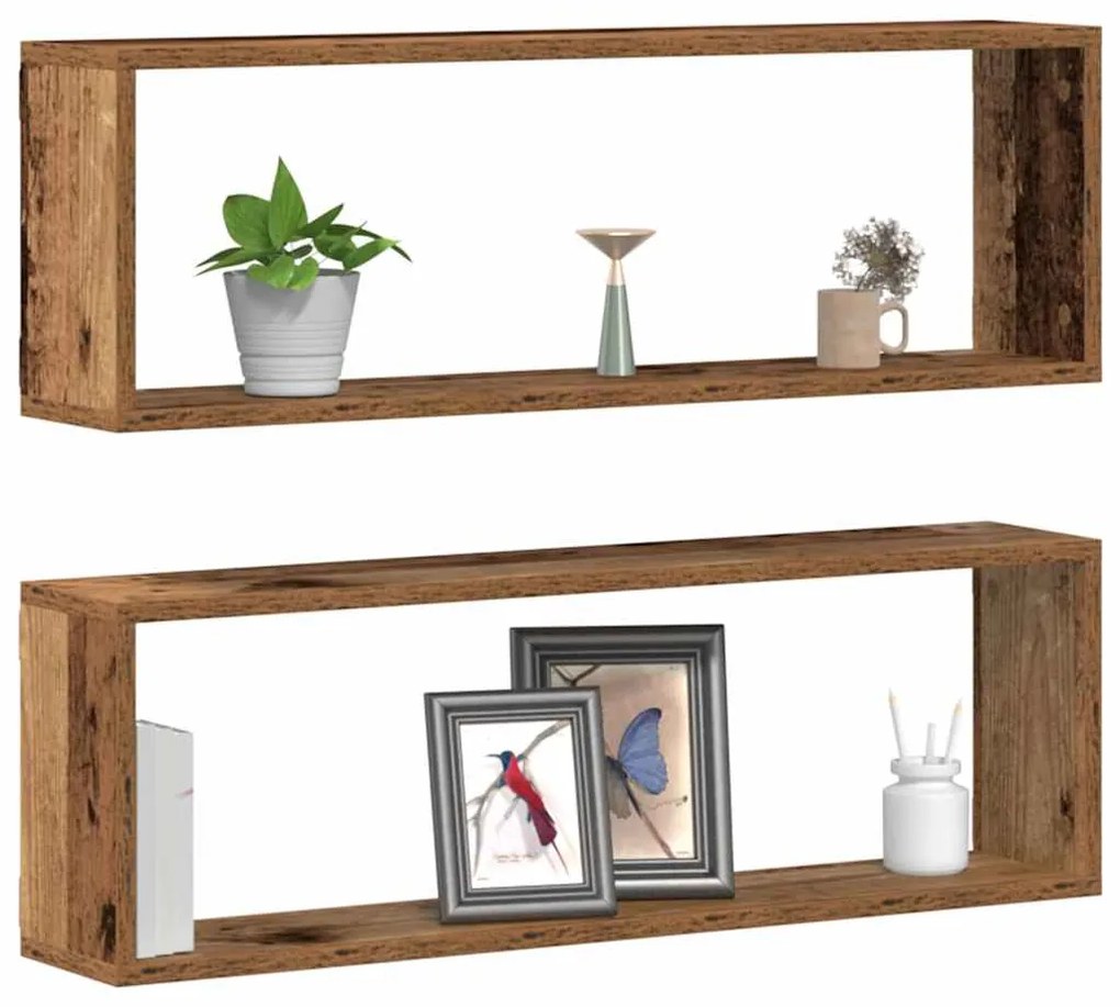 Conjunto de 2 Prateleiras de Parede vidaXL em Madeira Antiga 80x15x26