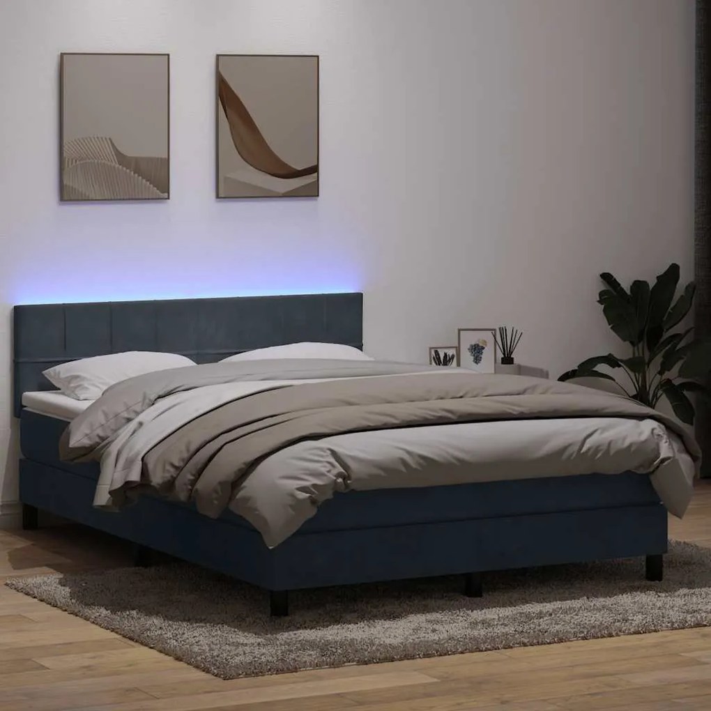 vidaXL Cama box spring c/ colchão e LED 140x220 cm veludo cinzento-escuro