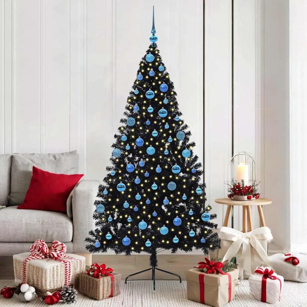 vidaXL Árvore de Natal Artificial Pré-iluminada Preto 180 cm PVC