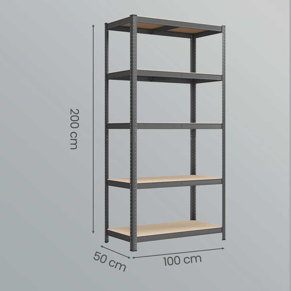 Conjunto de 2 estantes de armazenamento com 50 x 100 x 200 cm, cinzentas