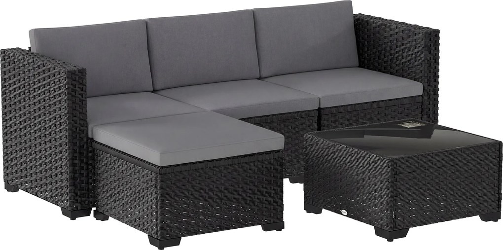 Outsunny Conjunto Modular de Vime 5 peças com Almofadas Sofá de Canto Cinza | Aosom Portugal