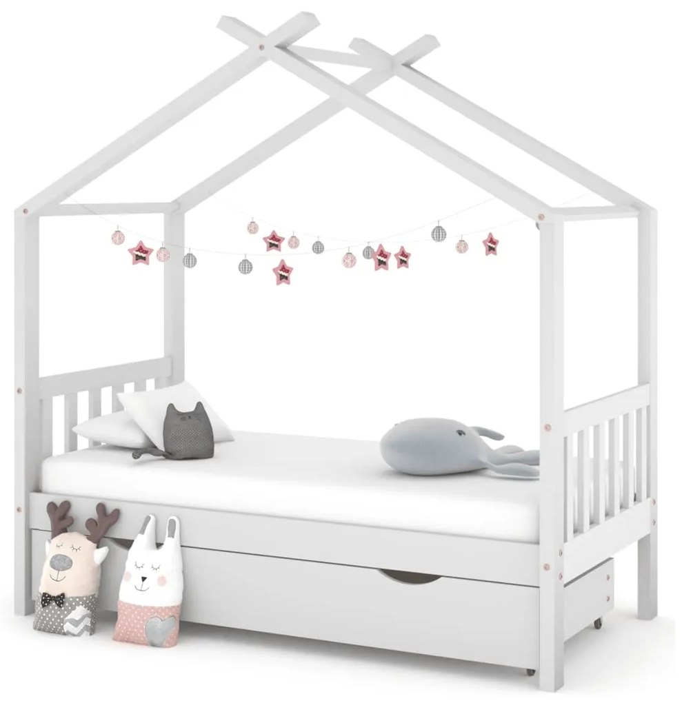 322149 vidaXL Estrutura cama criança c/ gaveta 80x160 cm pinho maciço branco