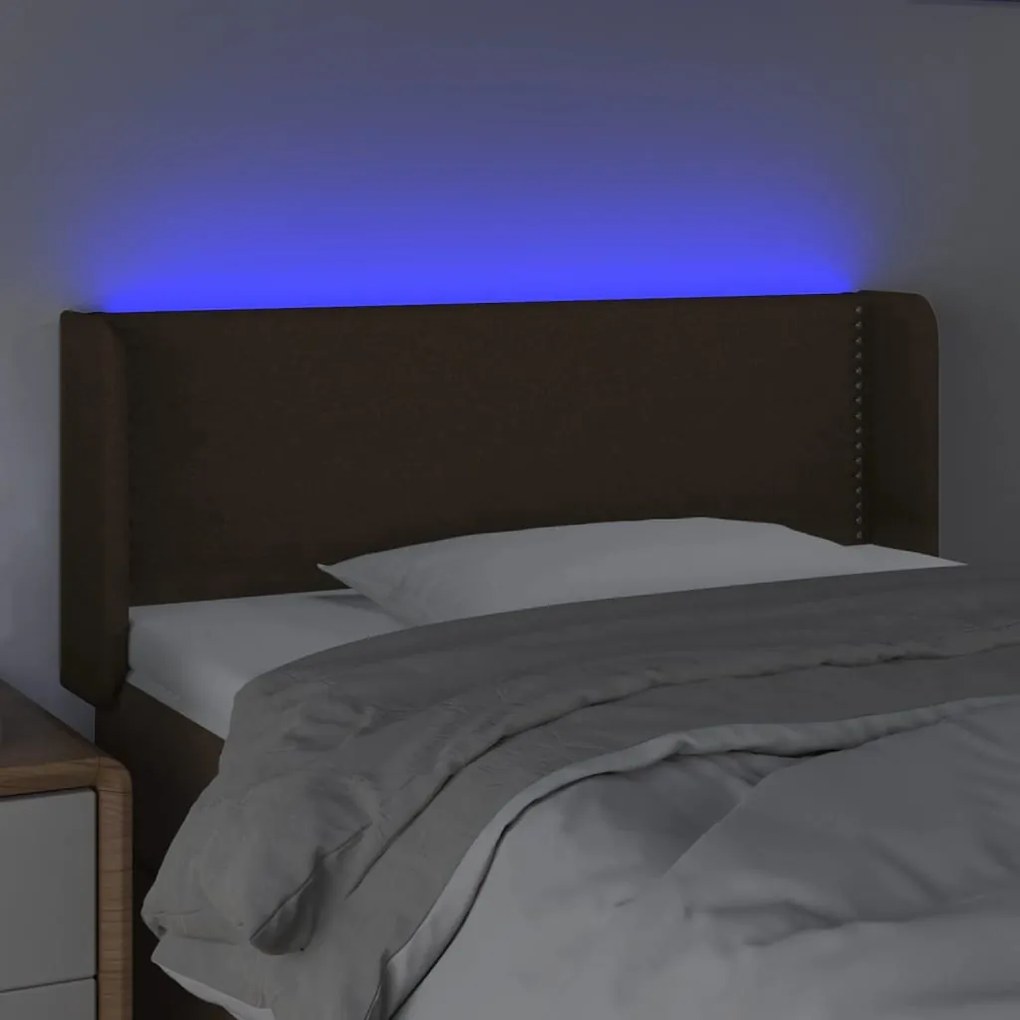 Cabeceira de cama c/ luzes LED tecido 103x16x78/88 cm castanho