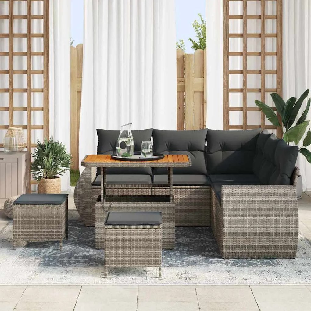 Conjunto de Sofás de Jardim vidaXL de 8 Peças com Almofadas Cinza Ratt