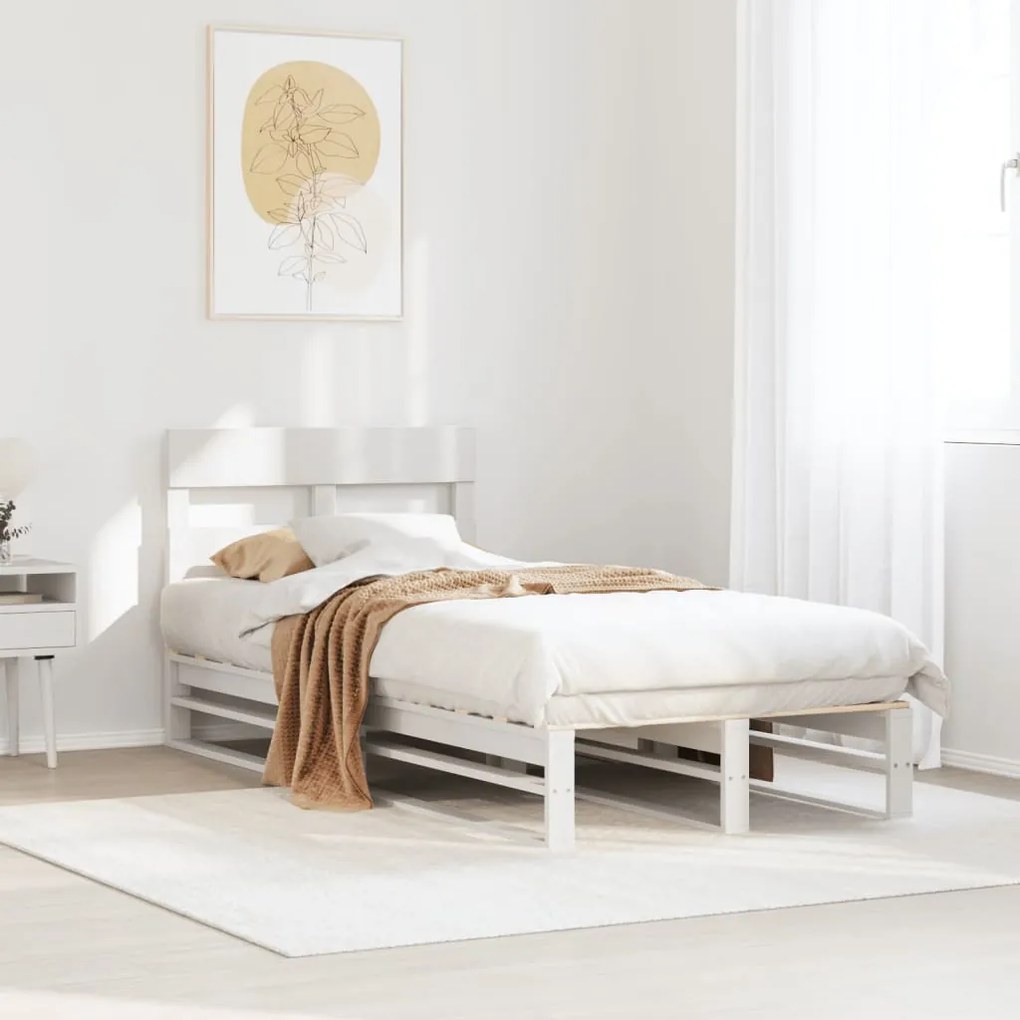 Cama sem colchão 90x200 cm madeira de pinho maciça branco