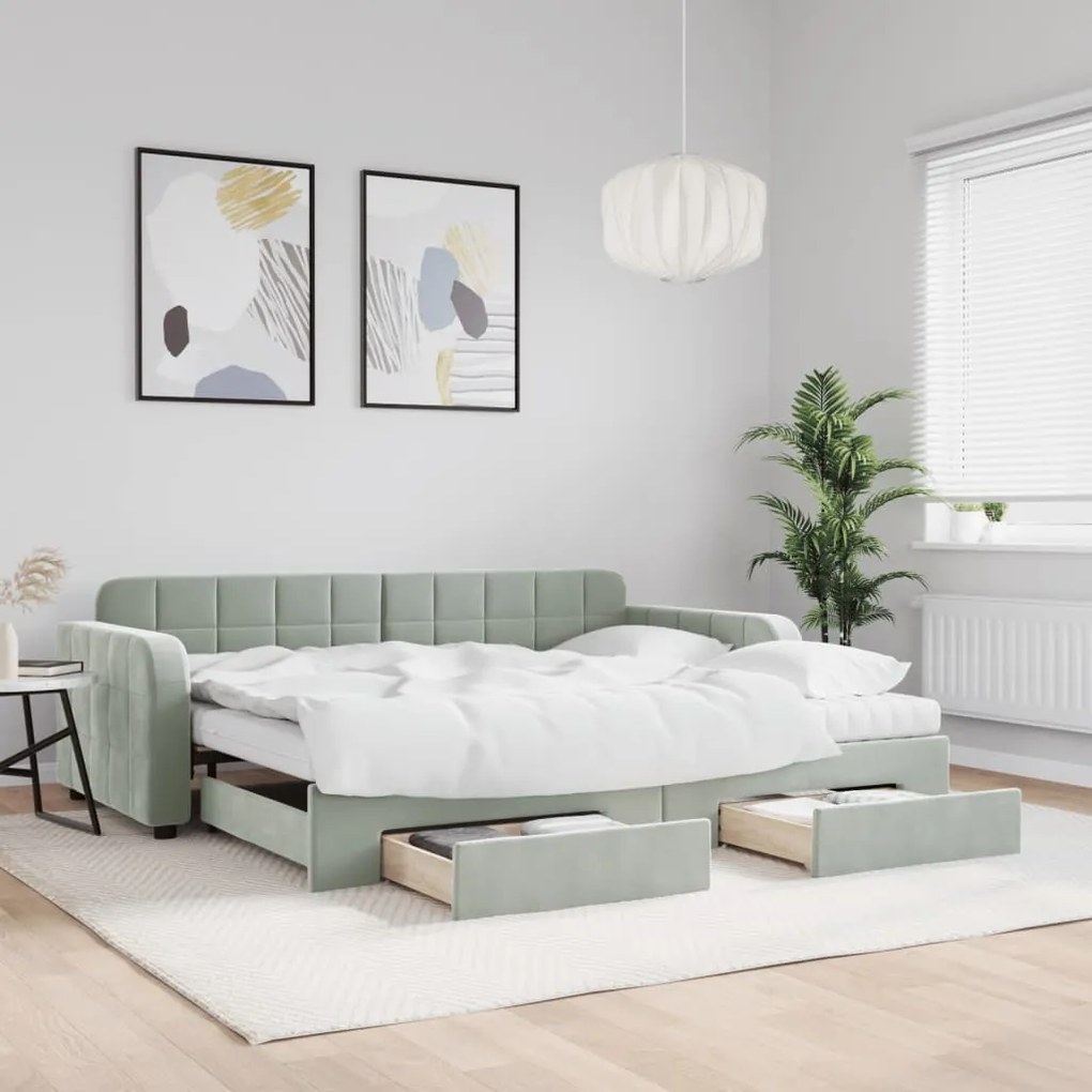 vidaXL Sofá-cama c/ gavetão e gavetas 90x190 cm veludo cinzento-claro