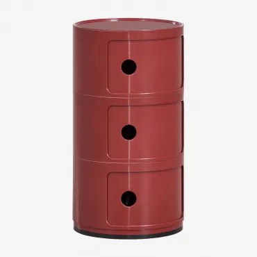 Pack De 2 Mesas De Cabeceira Redondas Ø30 Cm Com Prateleiras Babel Vinho Tinto & 3 Gavetas - Sklum