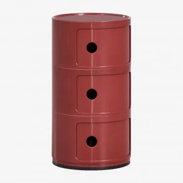 Pacote De 2 Mesas De Cabeceira Redondas Com Prateleiras Babel Vinho Tinto & 3 Gavetas - Sklum