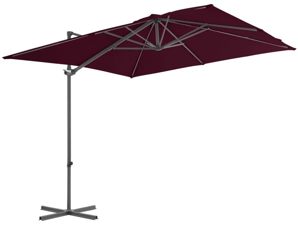 Guarda-sol de jardim cantilever c/ poste de aço 250x250cm bordô