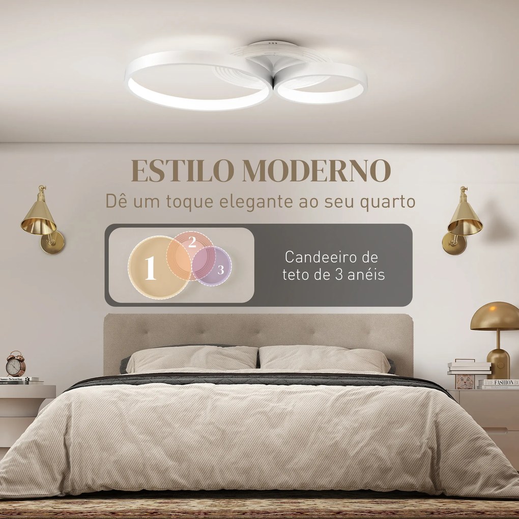 Candeeiro de Teto LED 40W Candeeiro Moderno com Iluminação LED 3000K/4000K/6500K 59x38x7,4 cm Branco