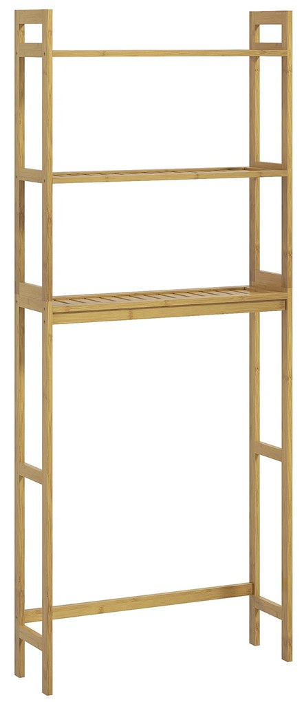 kleankin Estante sobre Sanita de Bambu com 3 Prateleiras Pés com Almofadas Antiderrapantes e Anti-Tombo 68x20x135 cm Madeira | Aosom Portugal