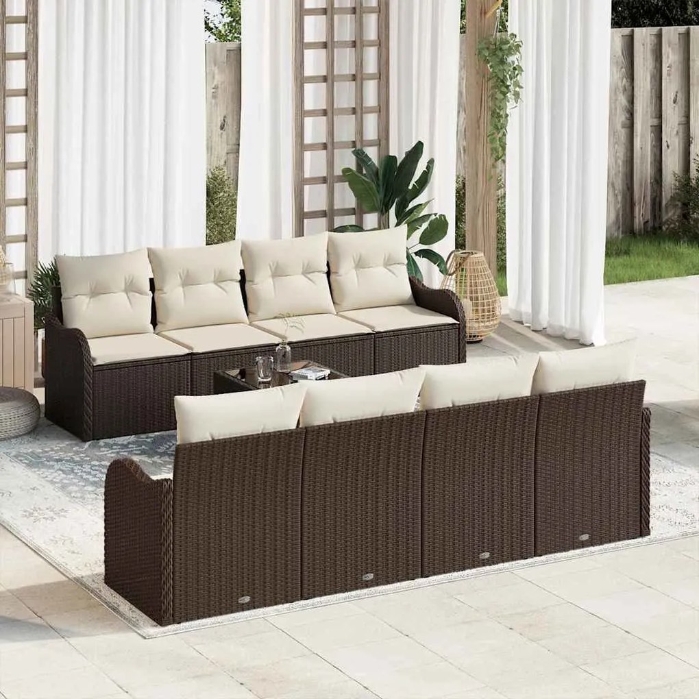 vidaXL Conjunto de Sofá de Jardim com almofada 9 pcs Marrom e Creme