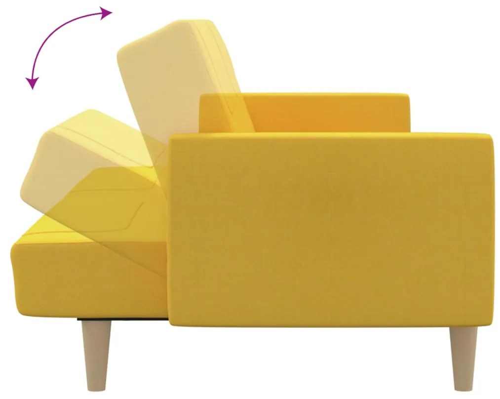 Sofá-cama de 2 lugares tecido amarelo