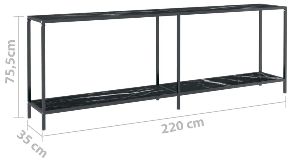 Mesa consola preto 220x35x75,5 cm vidro temperado