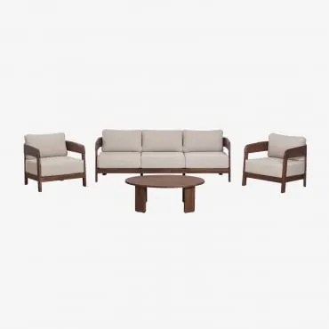 Conjunto De Jardim Com Sofá De 3 Lugares, 2 Poltronas E Mesa De Centro Em Madeira De Acácia Uleno Castanho-acácia Escuro - Sklum