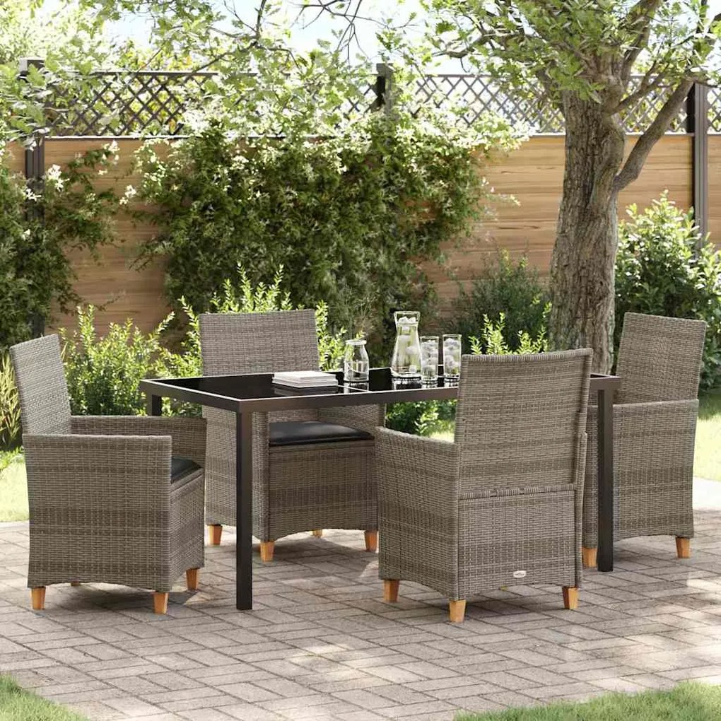 vidaXL Conjunto de Jantar de Jardim com 5 Peças e Almofadas - Cinza - Polyrattan