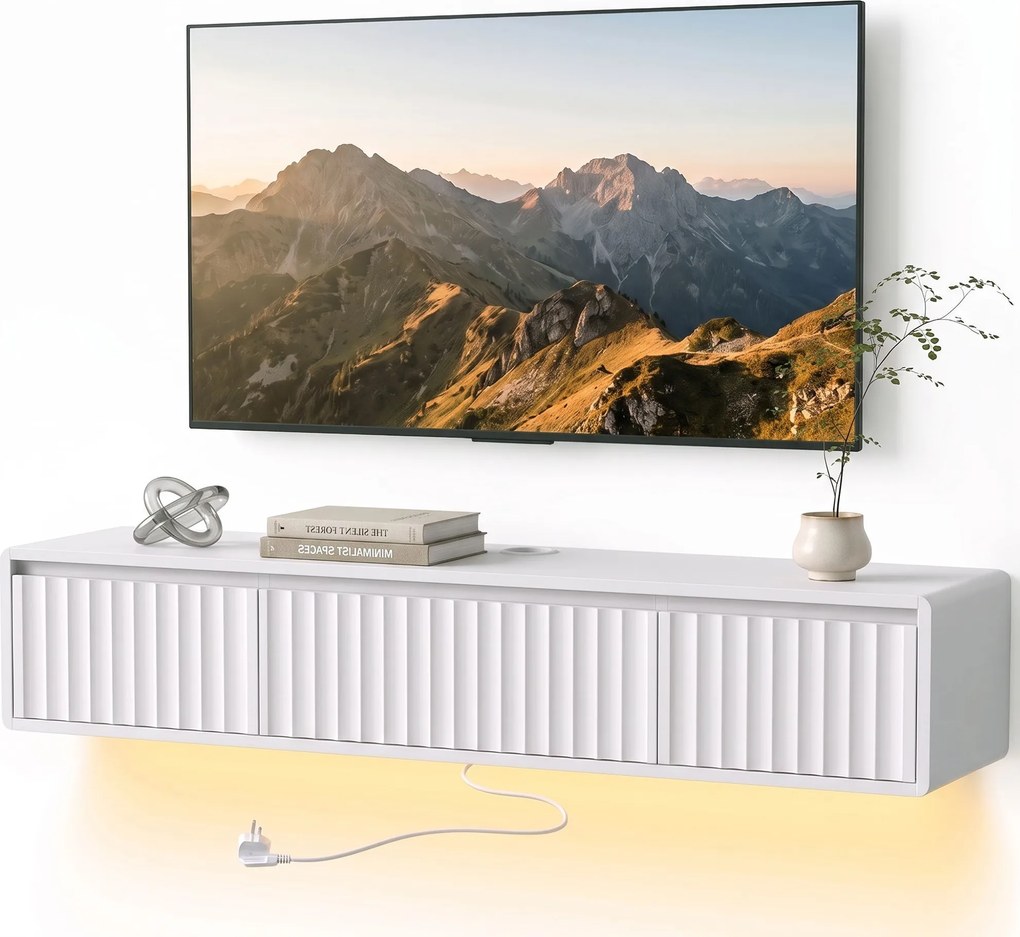 Móvel de TV Suspenso, 120 x 29,5 x 23,5 cm, Iluminação LED, Branco