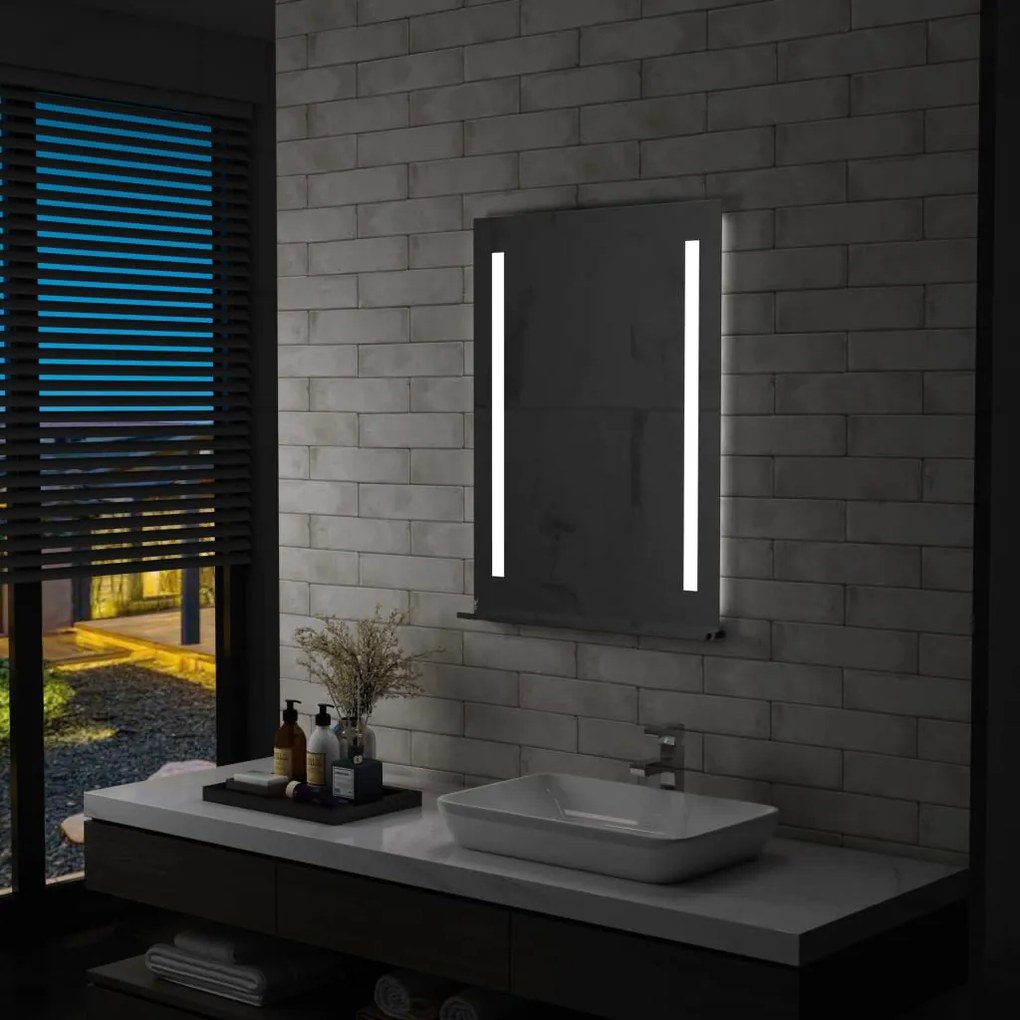 Espelho de parede LED c/ prateleira casa de banho 60x80 cm