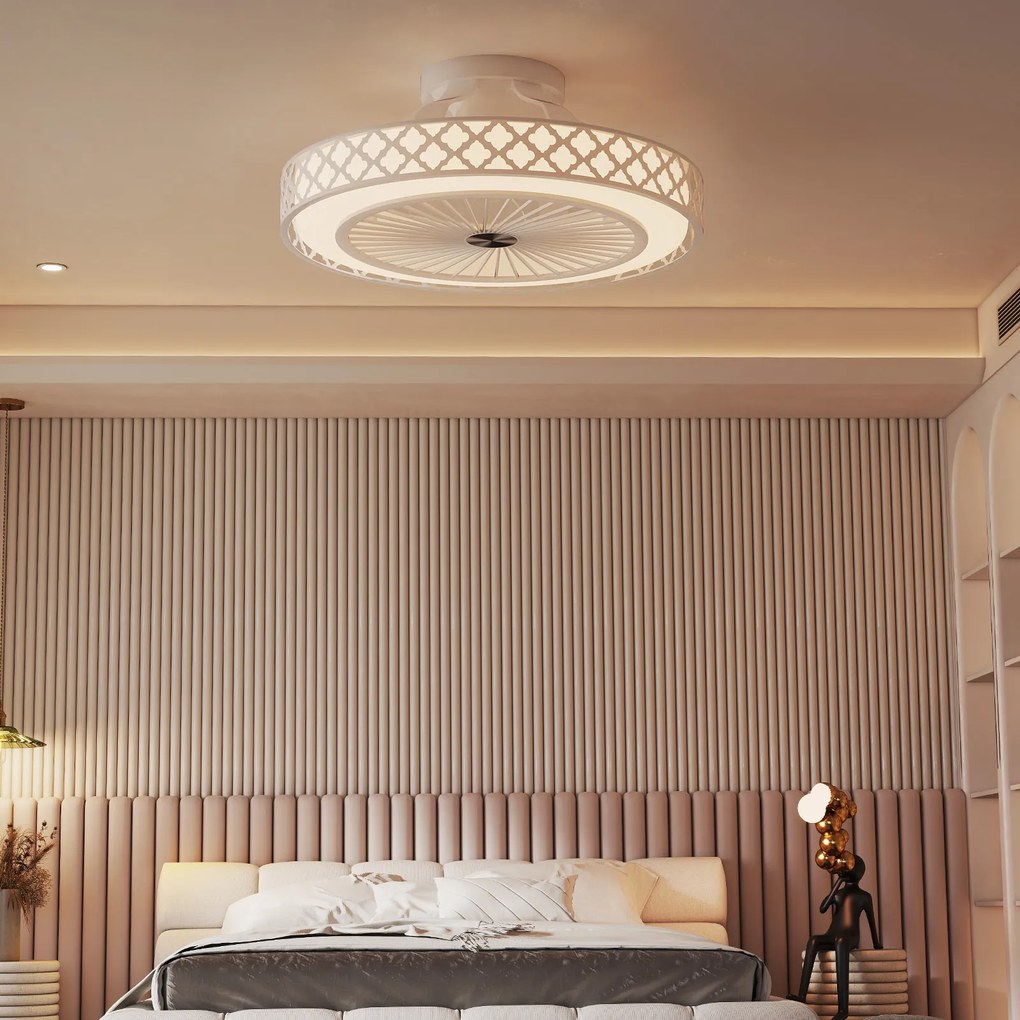 Ventilador de Teto com Luz e 6 Velocidades e Timer, Ventilador Reversível com Controle Remoto para Quarto Branco