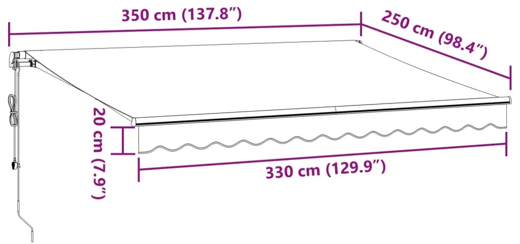 Toldo retrátil automático 350x250 cm antracite e branco