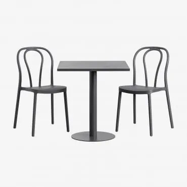 Conjunto De Mesa Quadrada 70x70 Cm E 2 Cadeiras De Jardim Mizzi Cinza Grafito - Sklum
