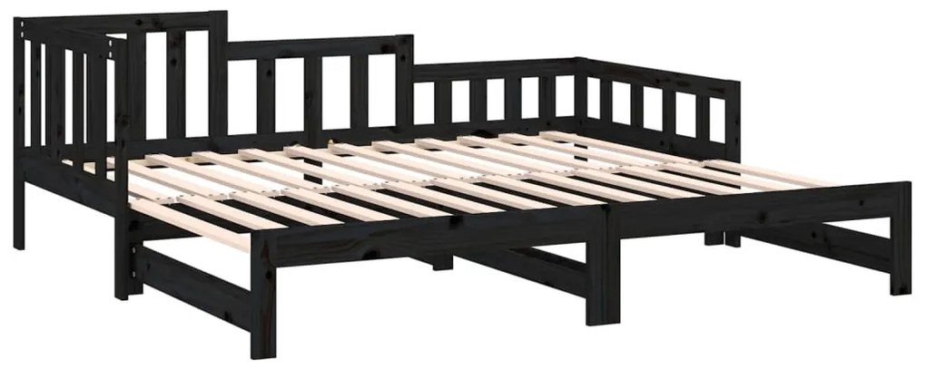 Sofá-cama de puxar 2x(80x200) cm pinho maciço preto