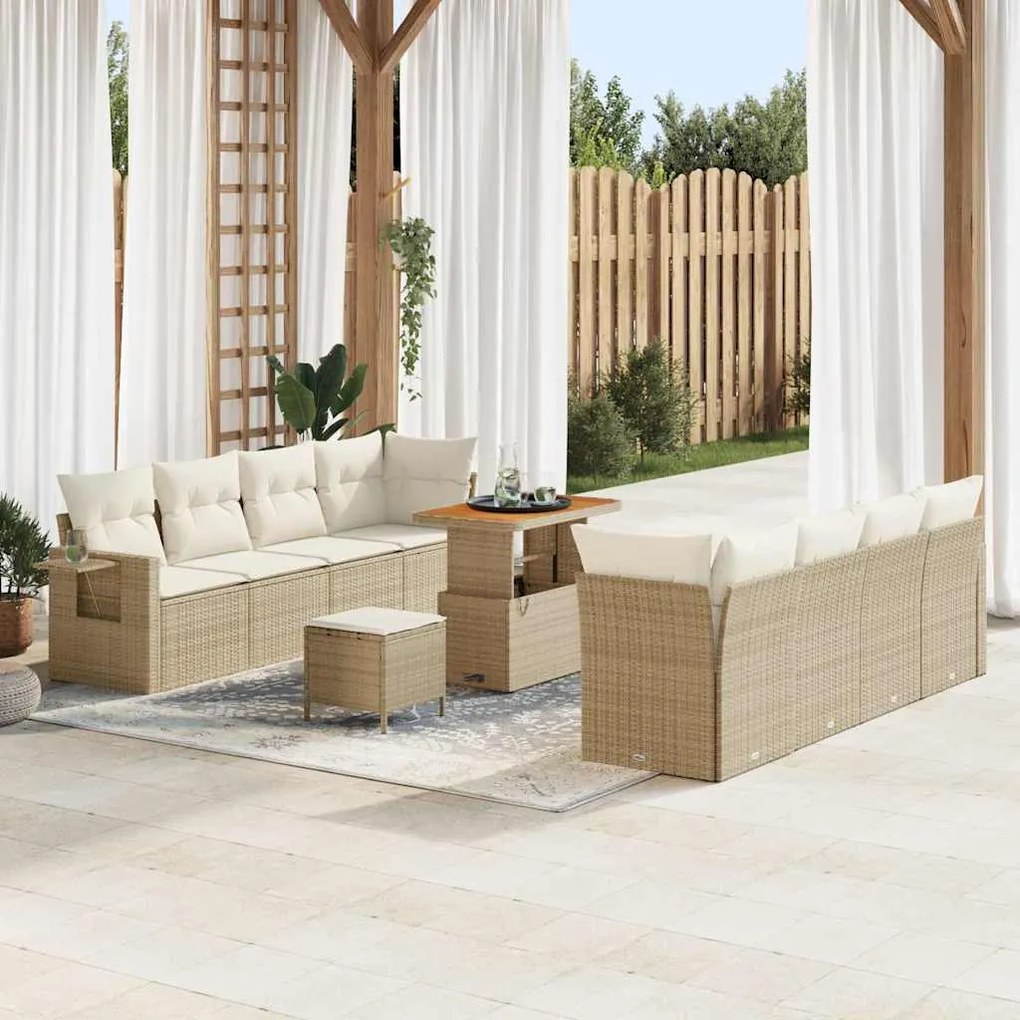 vidaXL Sofá de Jardim 11 Peças com Almofadas Bege em Rattan e Acácia