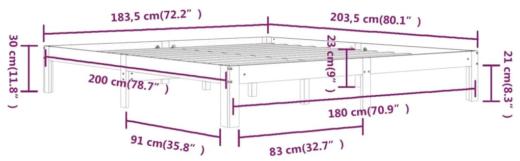 Estrutura de cama super king pinho maciço 180x200 cm branco