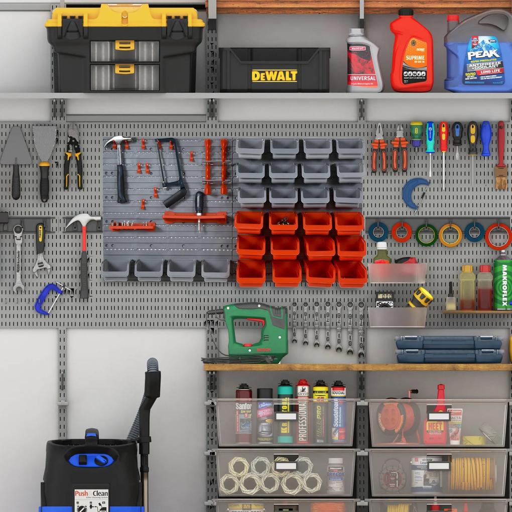 Organizador de ferramentas com caixas e ganchos 63,5x22,5x95,5cm cinza e vermelho