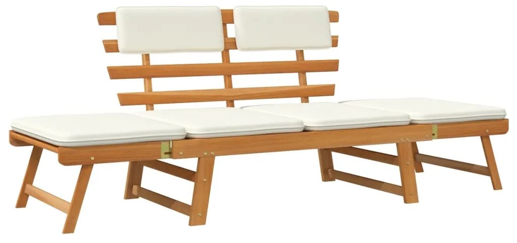 Banco de jardim + almofadões 2-em-1 190cm madeira acácia maciça