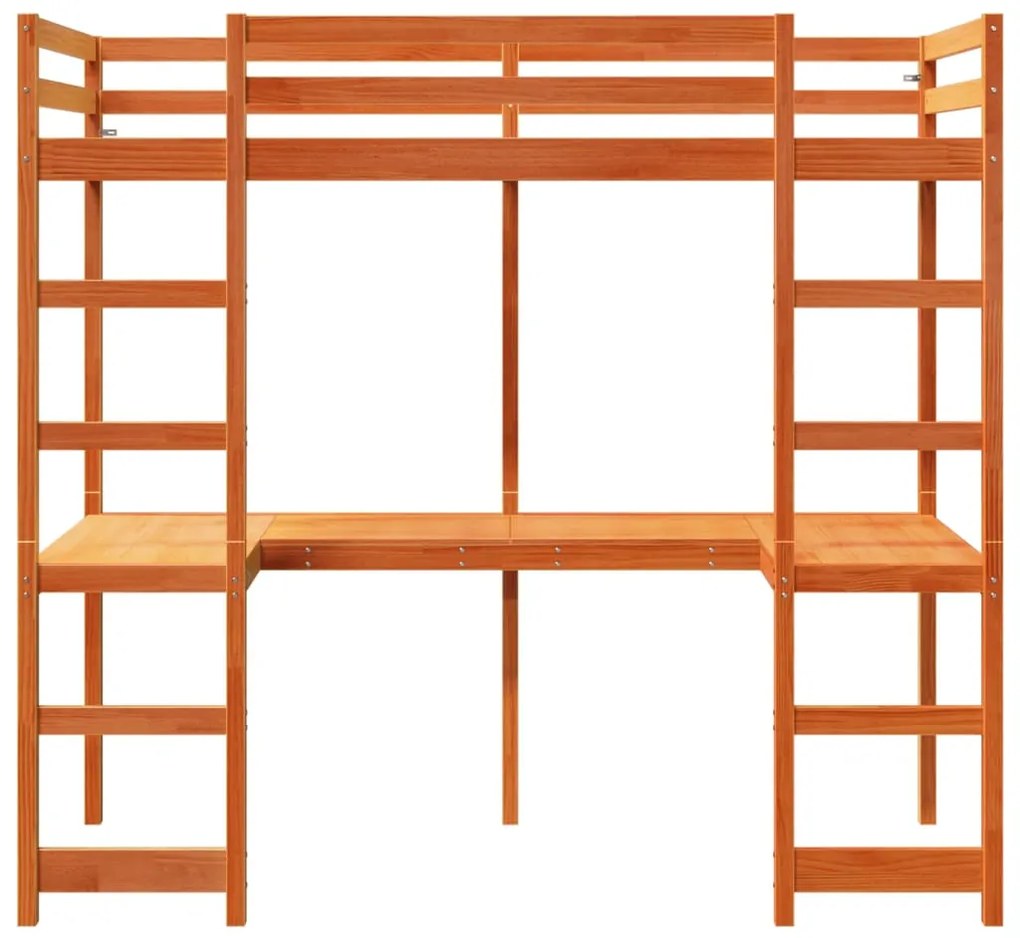 Cama alta sem colchão 80x200 cm pinho maciço castanho-mel