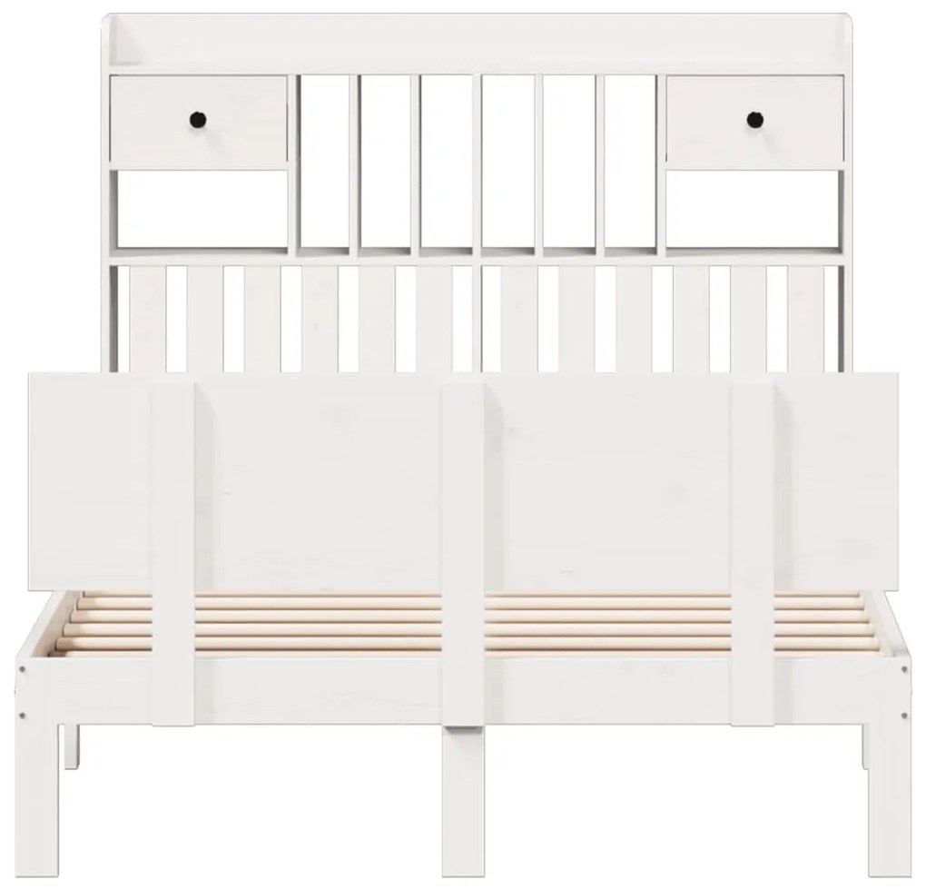 Cama com estante sem colchão 135x190 cm pinho maciço branco