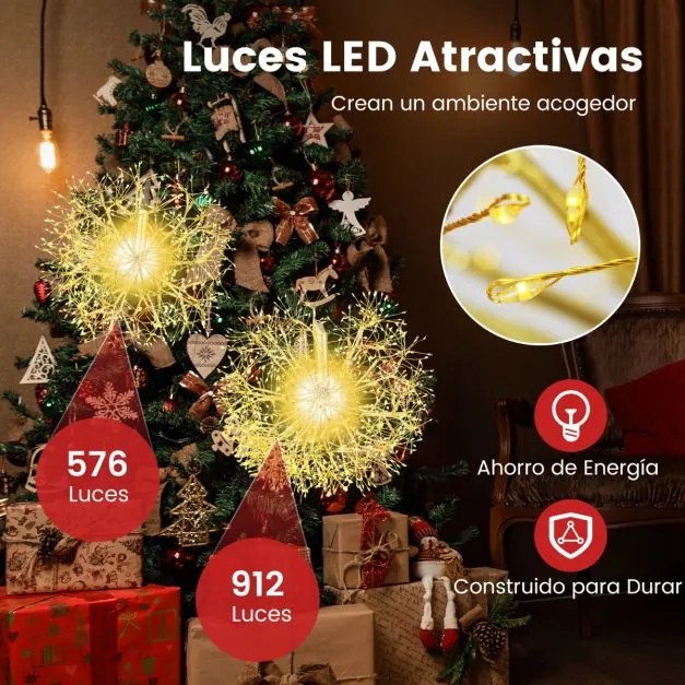 Conjunto de 2 luzes suspensas de Natal 54 cm e 44 cm Ornamentos suspensos para exterior pré-iluminados com 1488 bolas de luz LED