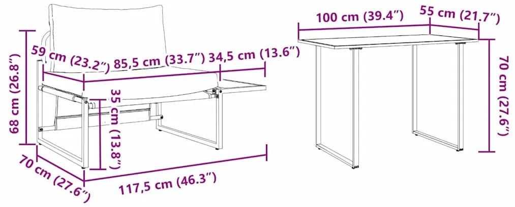 Conjunto de Jantar de Jardim com 2 Peças Cadeira Individual com Almofa